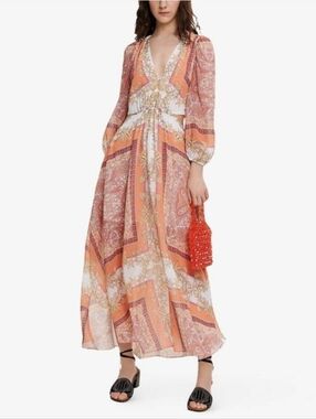 Maje Roquillage Scarf Print Maxi Dress Womens 42/XL Foulard Coquillage